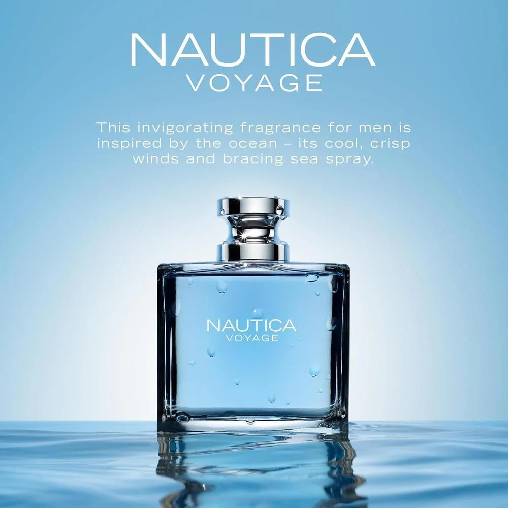 Nautica Voyage Eau de Toilette, fragancia masculina fresca con notas de manzana, loto indio y cedro, ideal para el uso diario
