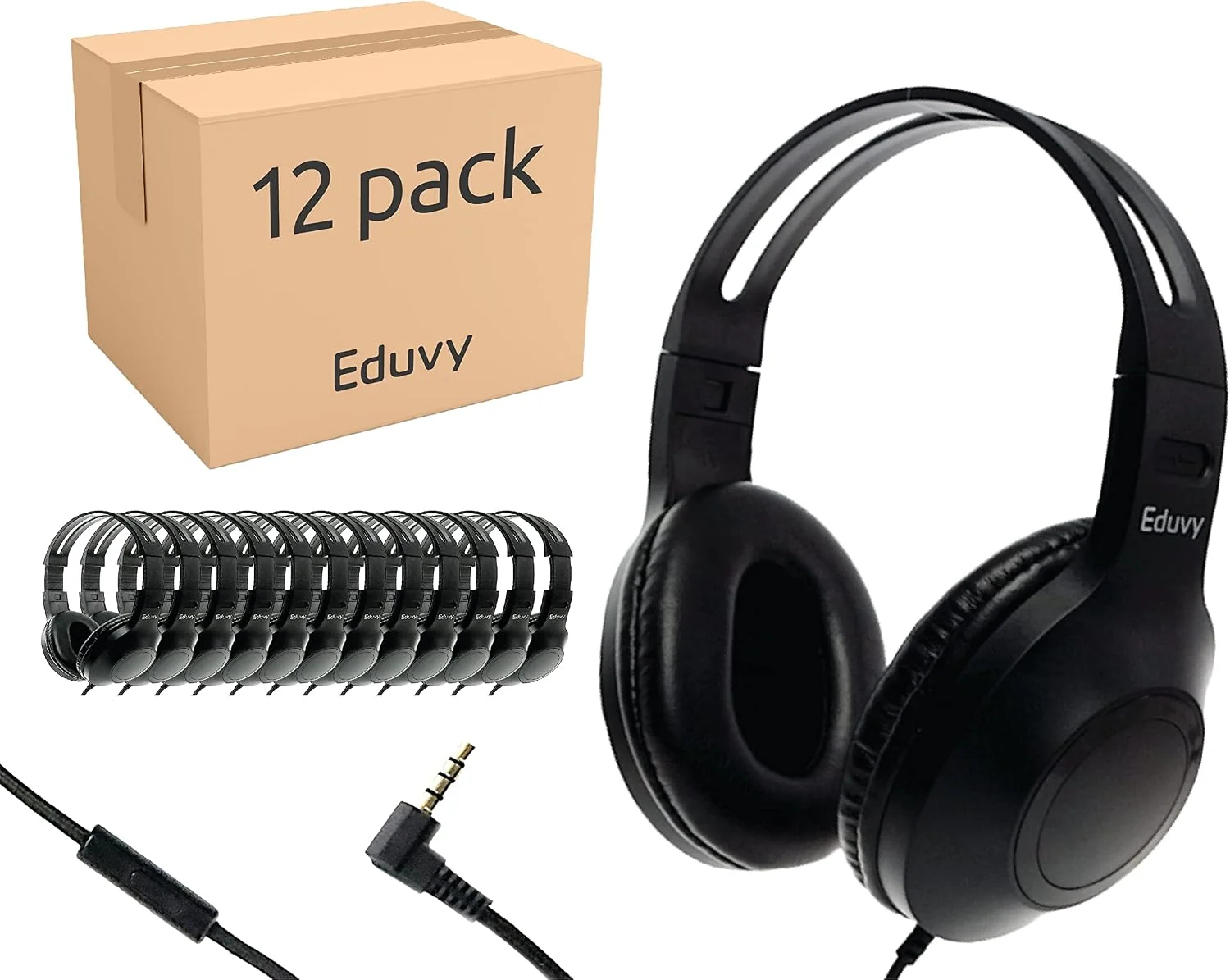 Audífonos escolares Eduvy Edspired con micrófono integrado pack 12 unidades cable 6 ft negro