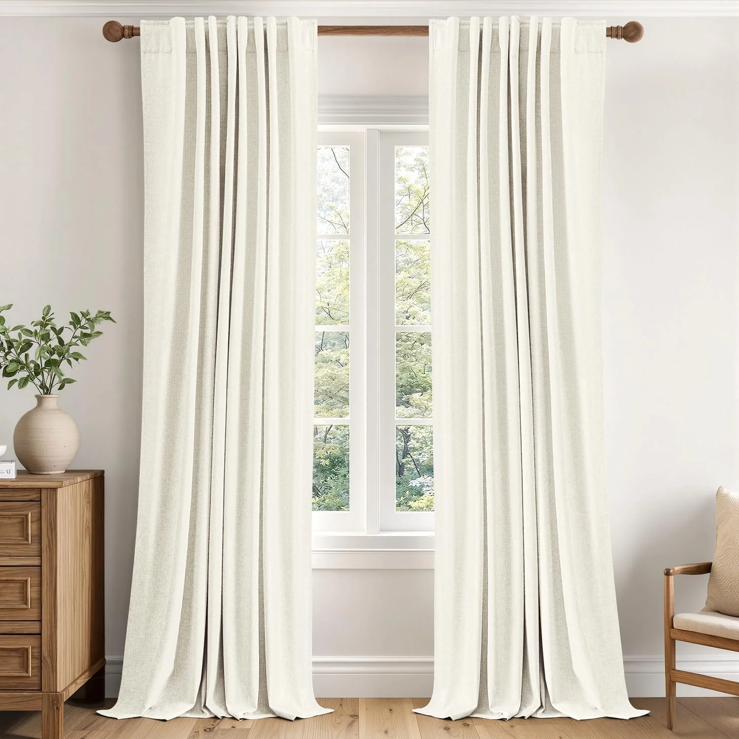 Cortina de tela Miulee 100% Blackout Linen 40 x 90 pulgadas Ivory 2 paneles