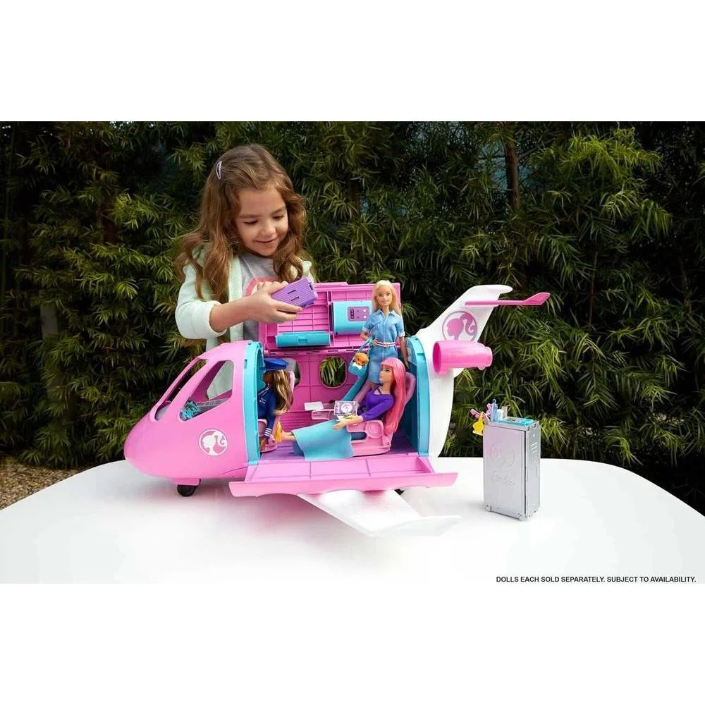 Barbie Dreamplane: Avión de Juego con Asientos Reclinables y Compartimentos Funcionales, Incluye Cachorro y Carrito de Snacks