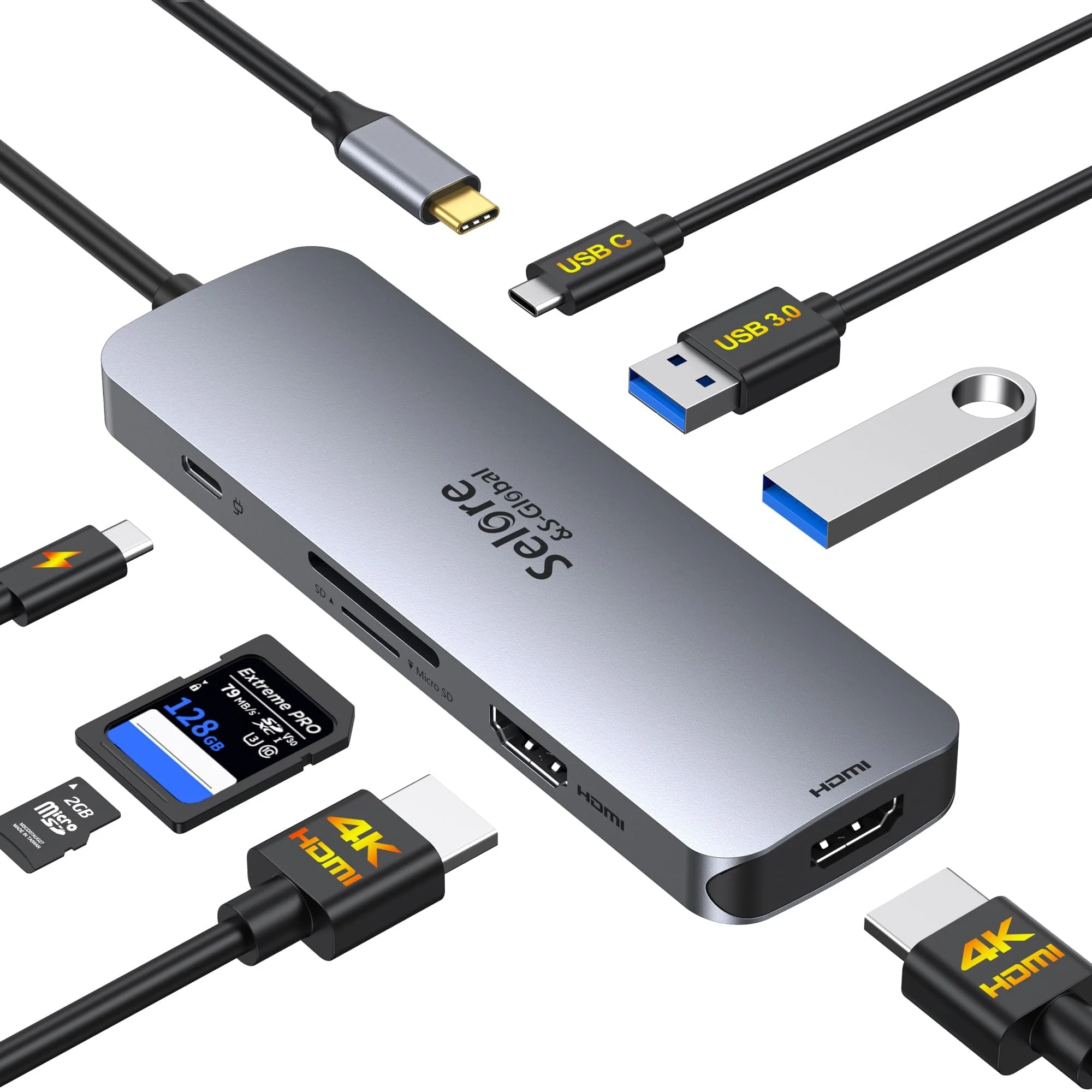 Docking Station USB-C Selore 8 en 1 Dual HDMI 4K 60Hz
