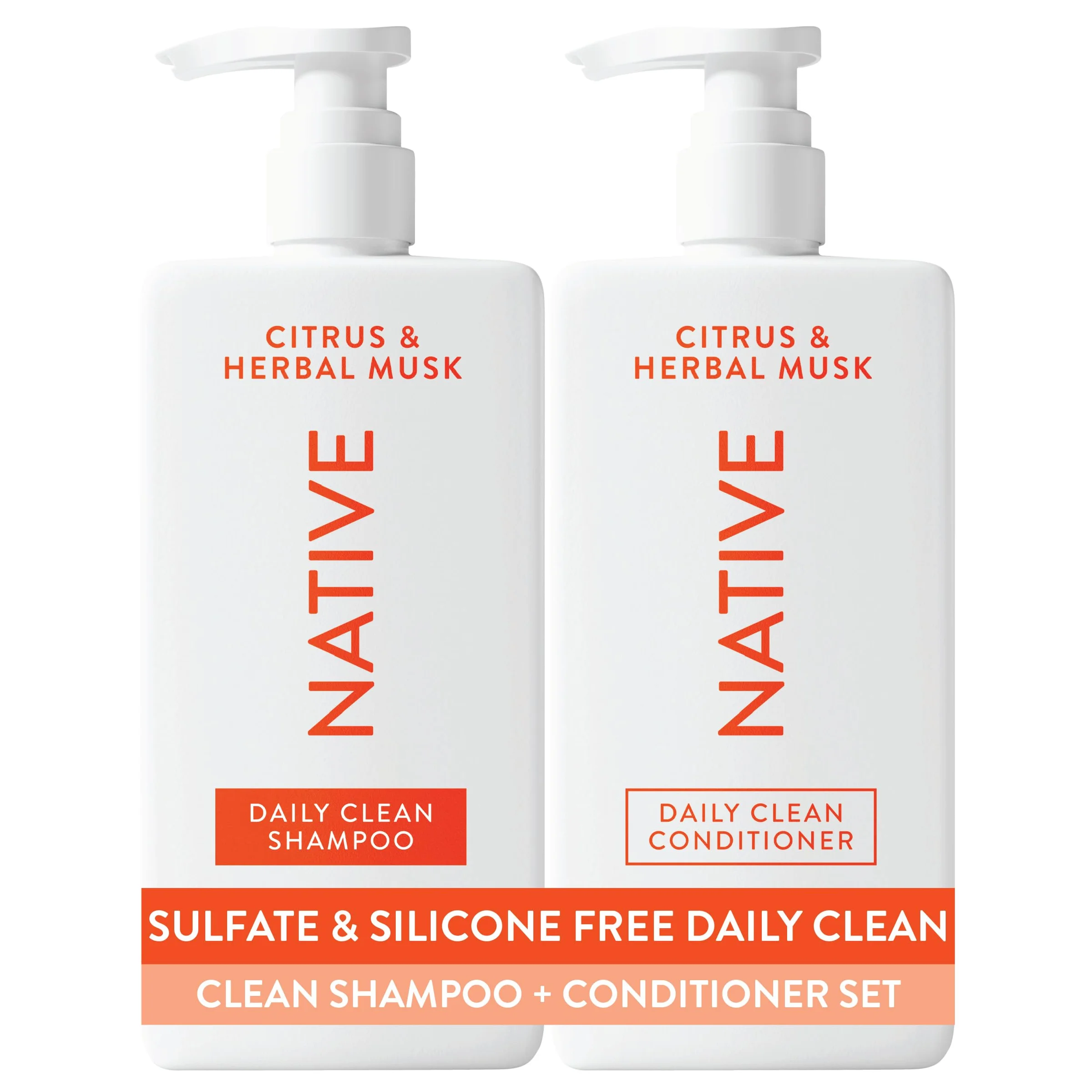 Native Shampoo and Conditioner contain Naturally Derived Ingredients | All Hair Types, Color & Treated, Fine to Dry Damaged | Sulfate & Dye Free | Citrus & Herbal Musk, 16.5 fl oz each (2 pack)