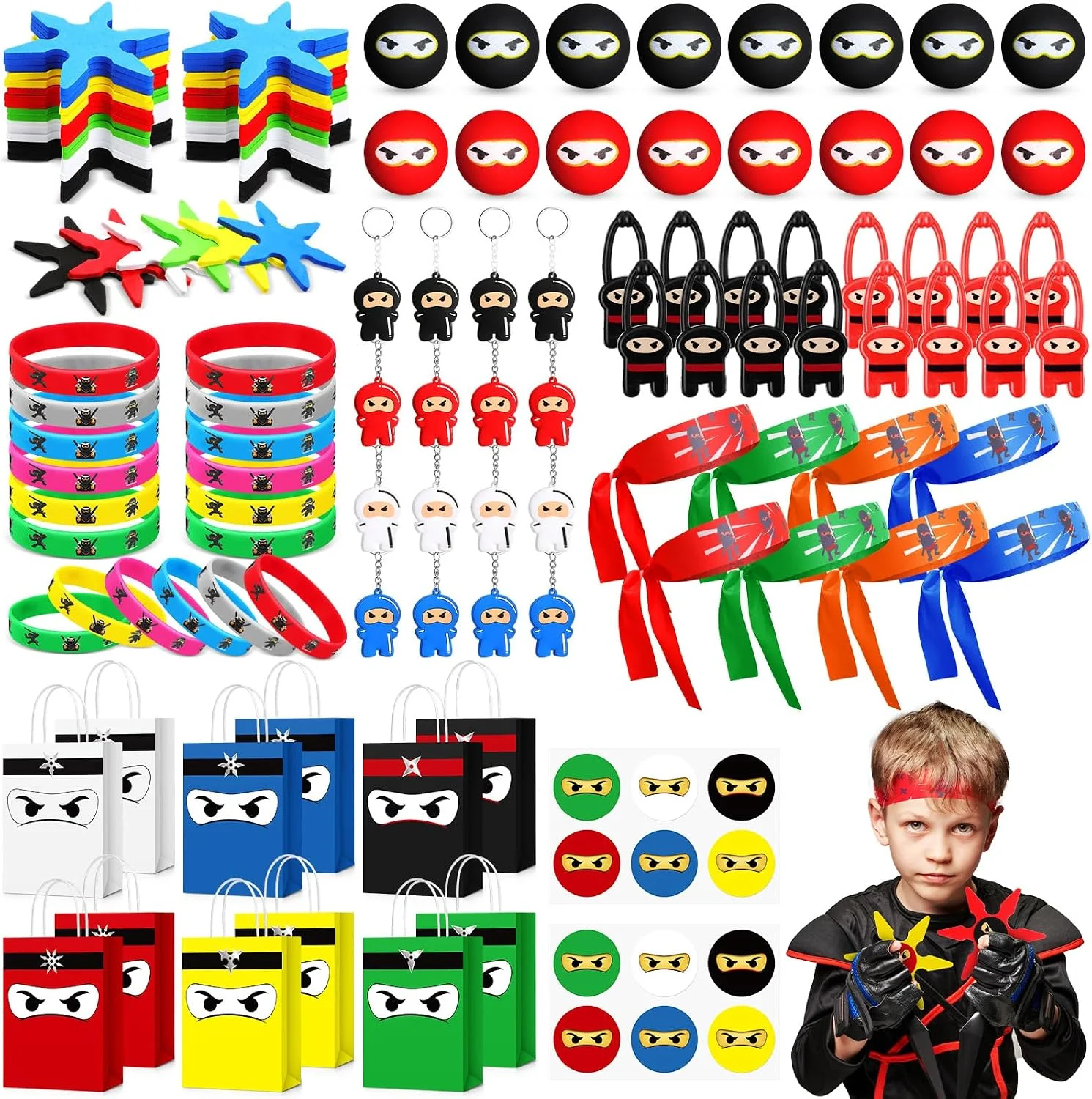 Set de 128 recuerdos temática ninja para fiesta infantil Resholder