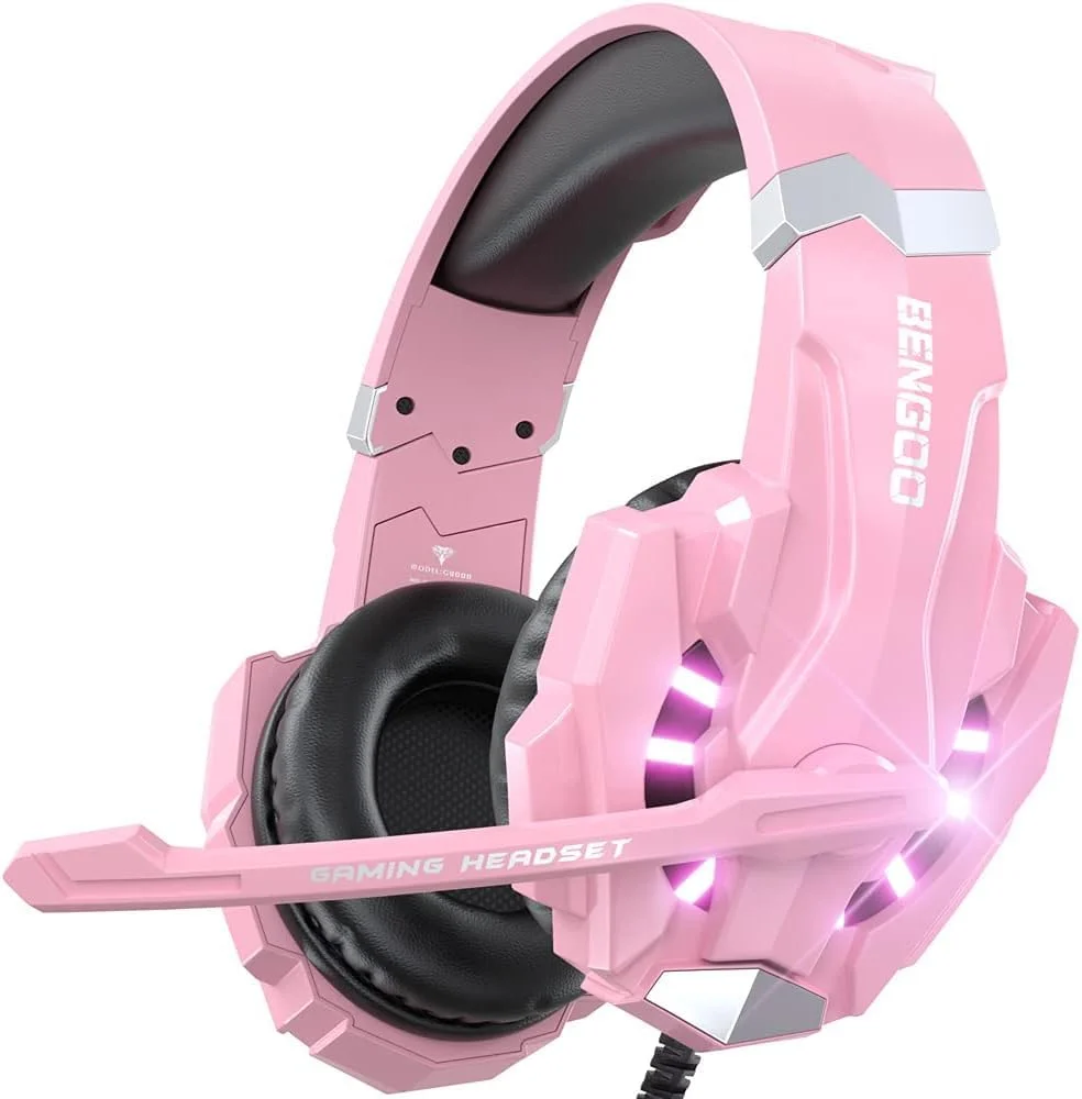 Headset Gaming BENGOO G9000 Over-Ear con Micrófono Flexible Rosa