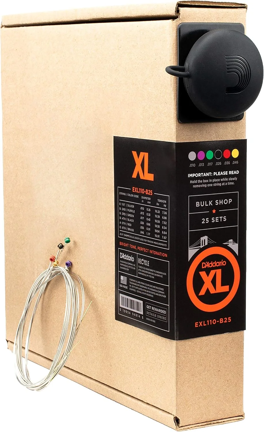 Cuerdas para guitarra eléctrica D'Addario XL Nickel EXL110-B25 calibre 10-46, paquete de 25 juegos