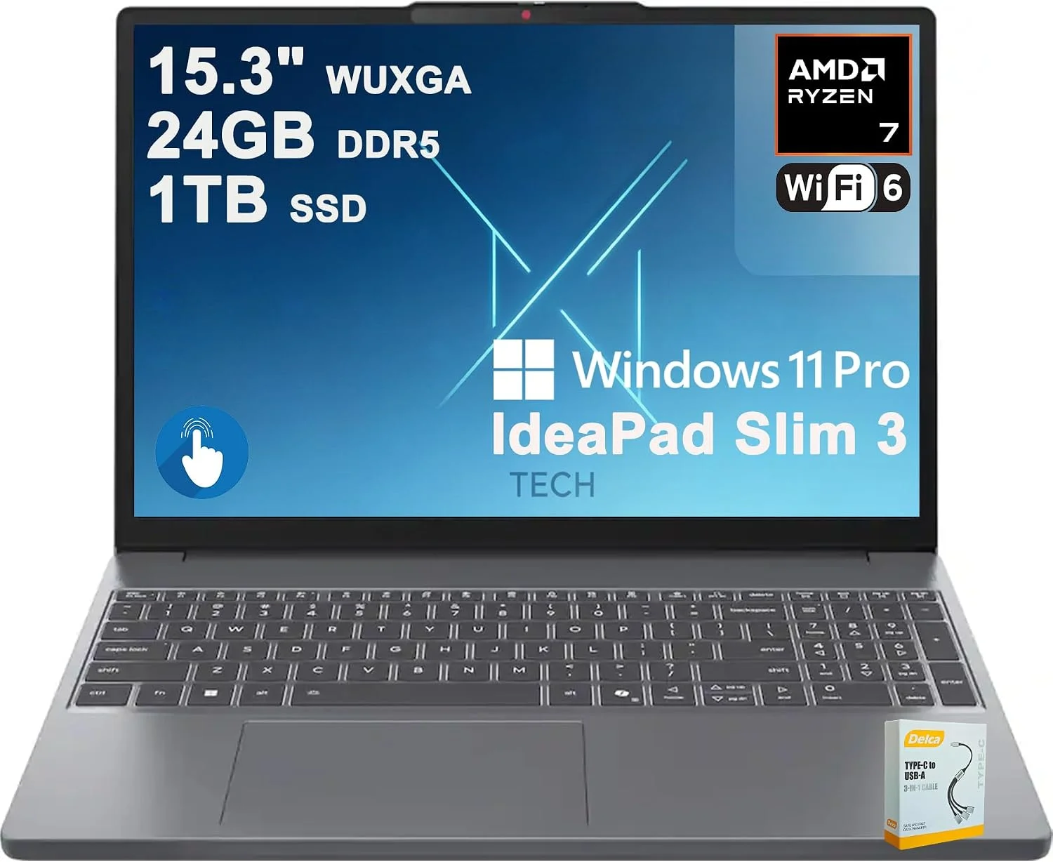 Laptop Lenovo IdeaPad Slim 3 15.3" AMD Ryzen 7 24GB DDR5 1TB SSD Touchscreen