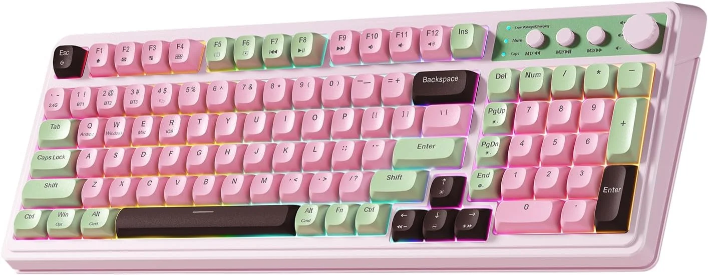 Teclado Gamer Aula S99 Inalámbrico Membrana RGB Crema