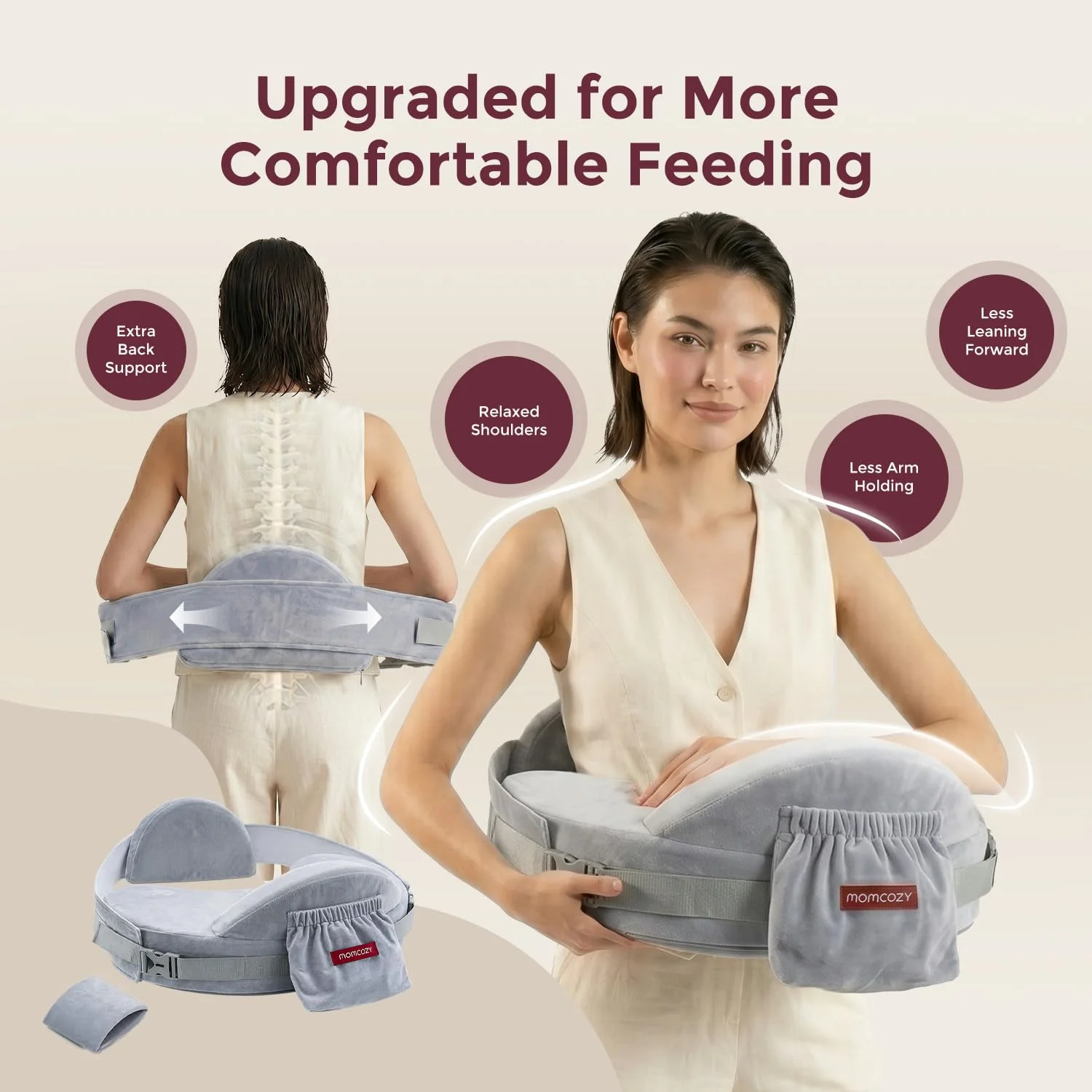 Momcozy CozyPro Almohada de Lactancia con Soporte Lumbar y de Brazos