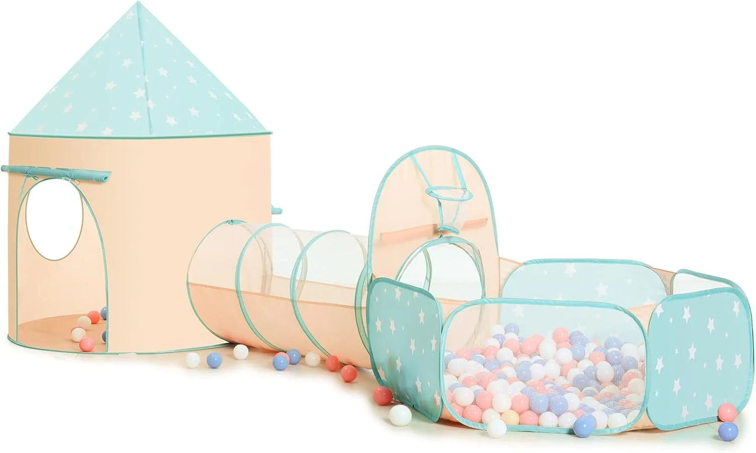 Carpa infantil PigPigPen 3 en 1 con túnel y piscina de pelotas tema espacio