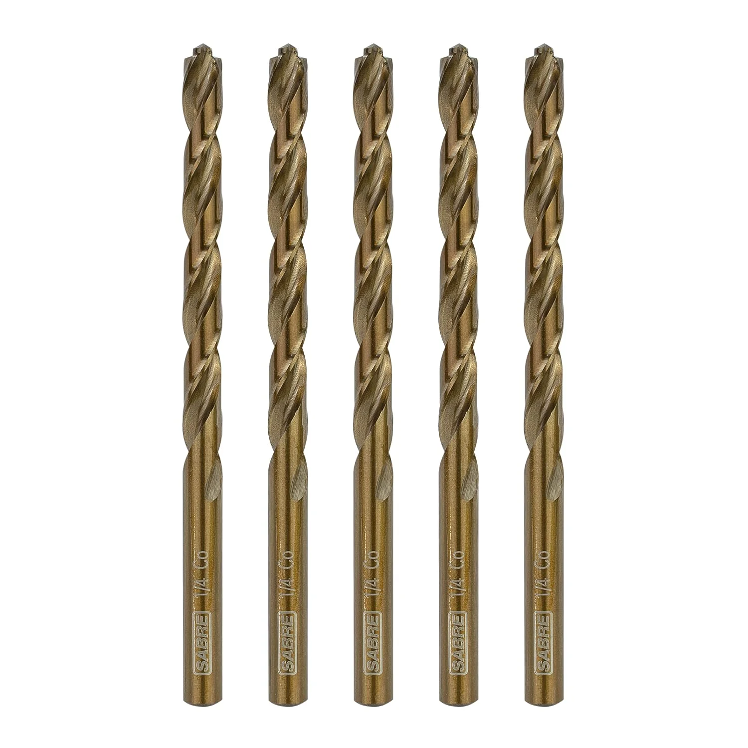 Sabre Tools 1/2 Inch Cobalt Drill Bits 5pcs Heavy-Duty Drill Bits for Steel, Hard Metal, Cast Iron (1/2" x 6")