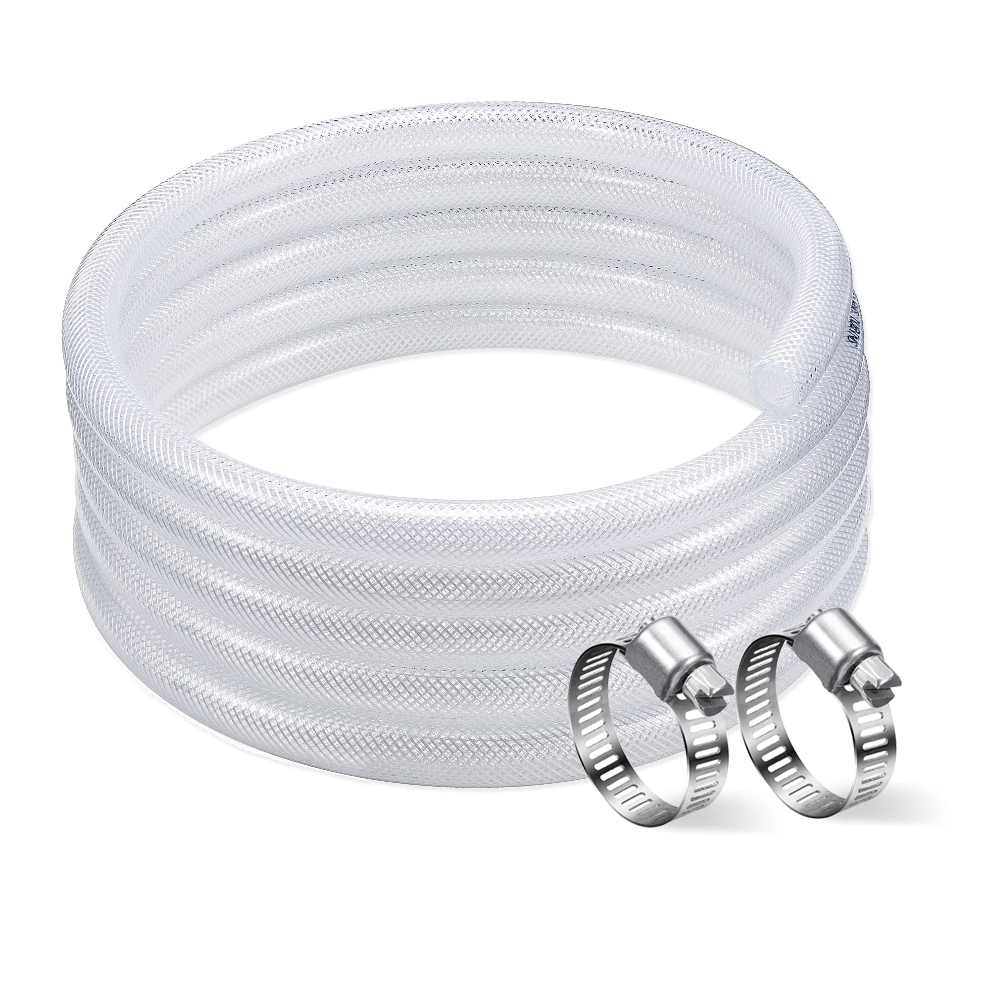 DAVCO 1" ID × 10ft Heavy Duty Braided Clear Plastic Vinyl Tubing & Clamp