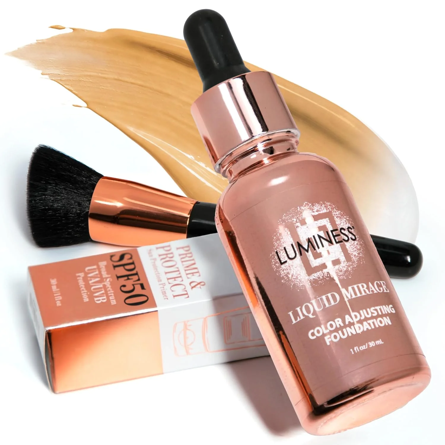 Base de maquillaje LUMINESS Liquid Mirage con SPF 50 adaptable al tono de piel