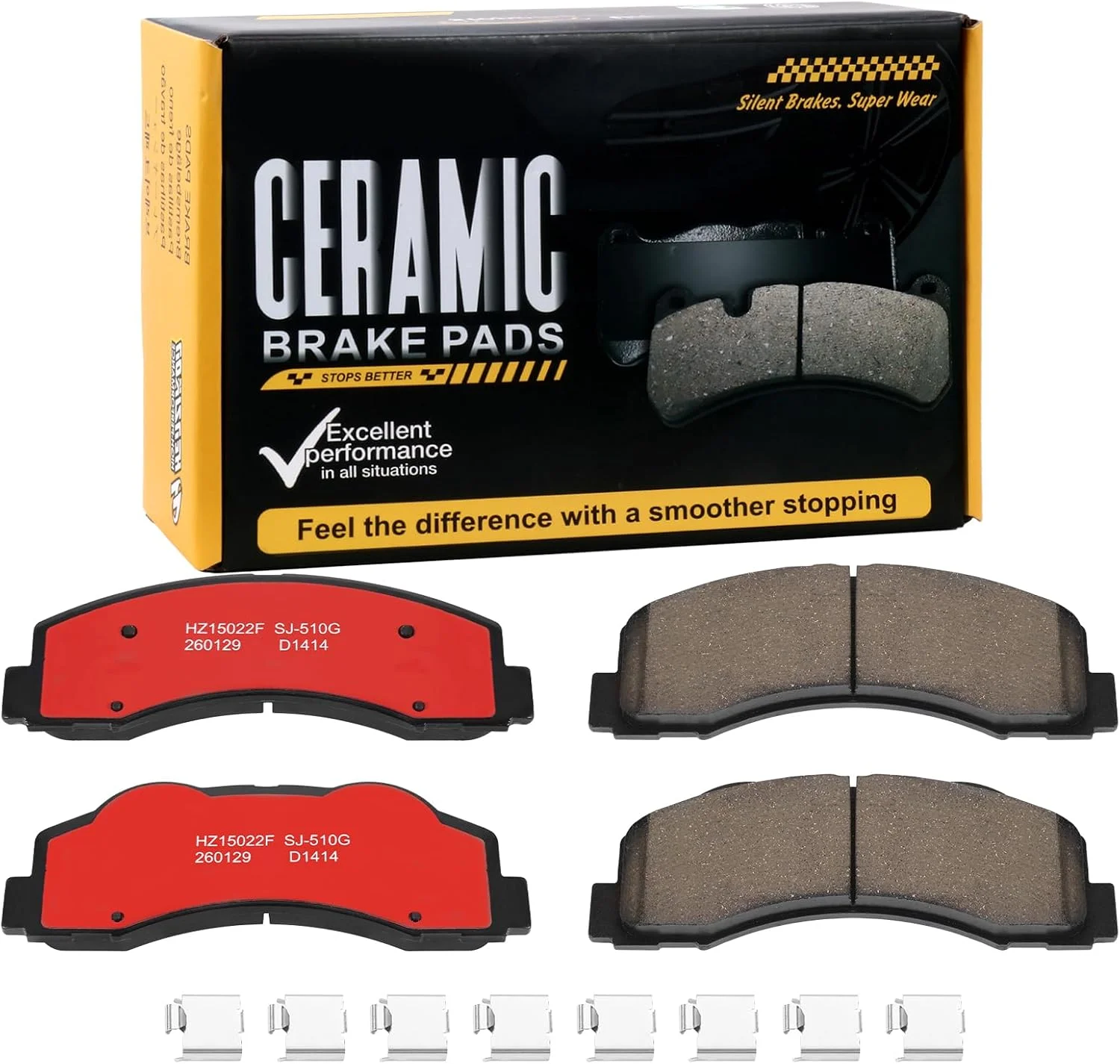 HECHENQICHE D1414 Front Ceramic Brake Pads Kit Fit For Ford Expedition 2010-2021, For Ford F-150 2010-2020, For Lincoln