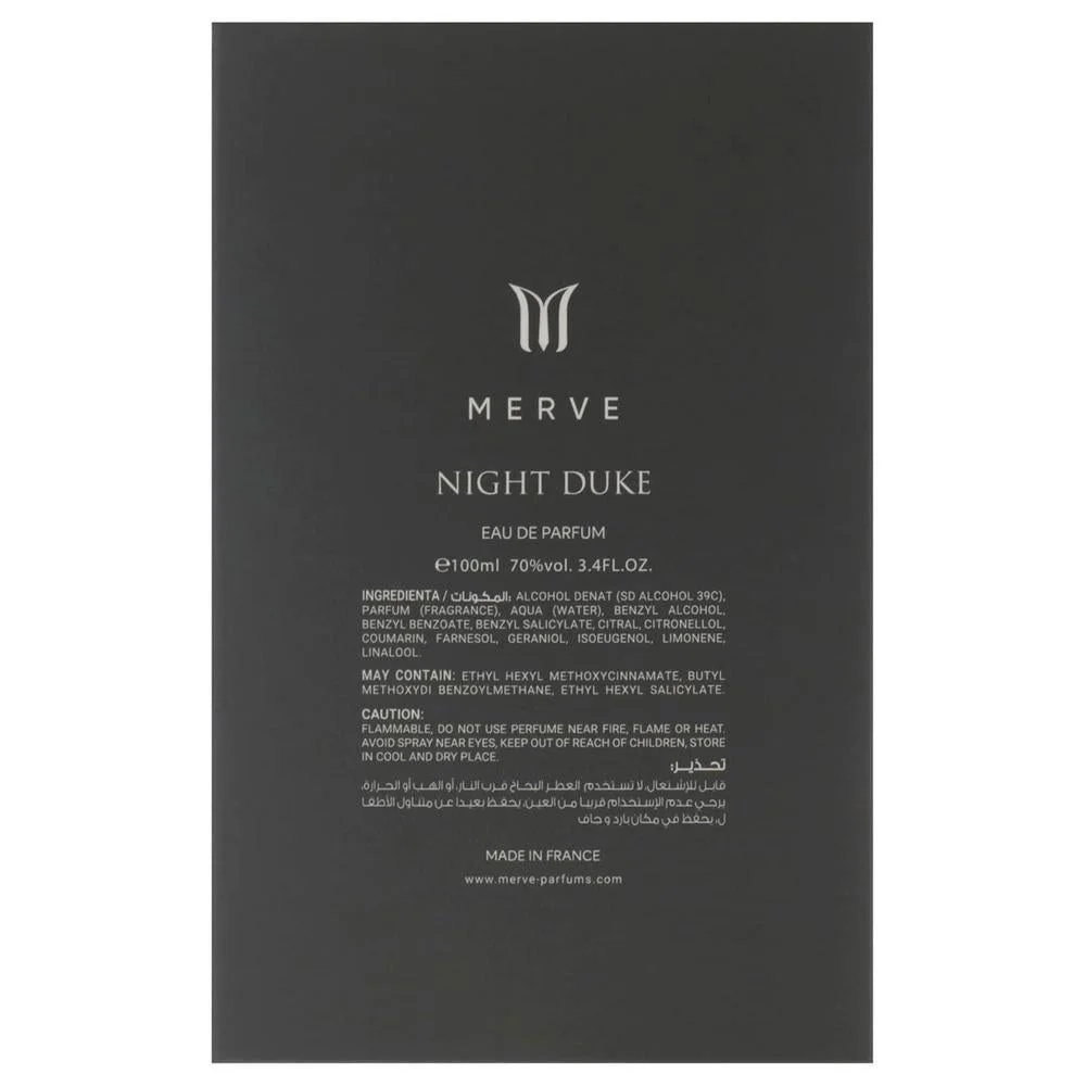 Merve Night Duke para hombre - Perfume elegante con flores y ámbar gris, notas marinas refrescantes