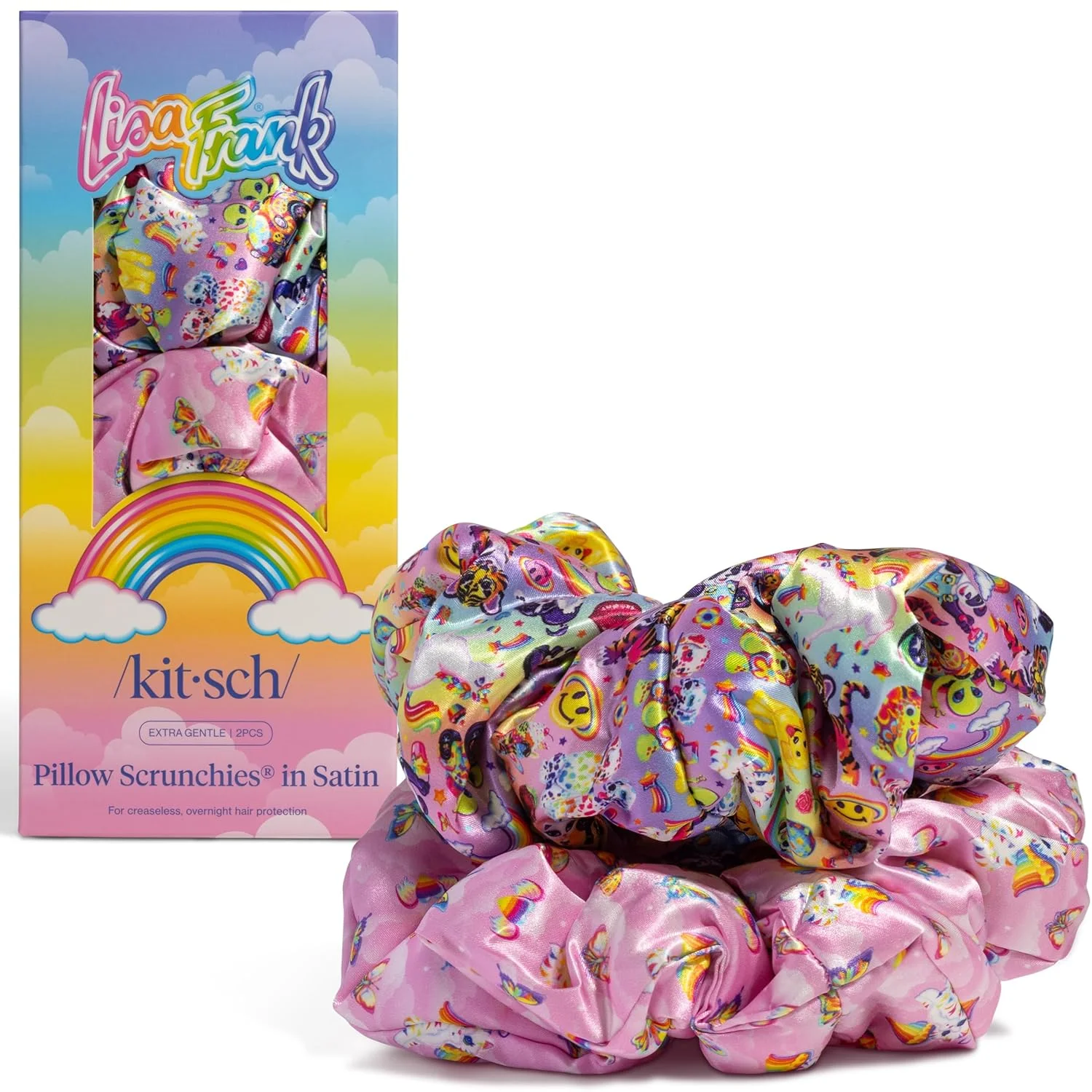 Scrunchies de satén Lisa Frank x Kitsch para mujer, pack de 2 piezas