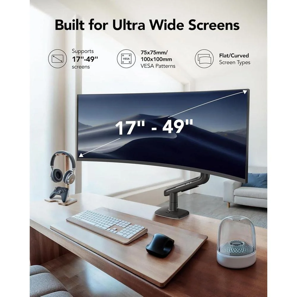 HUANUO TitanLift brazo de monitor resistente para pantallas grandes, ajustable, soporte de escritorio para juegos único con doble abrazadera