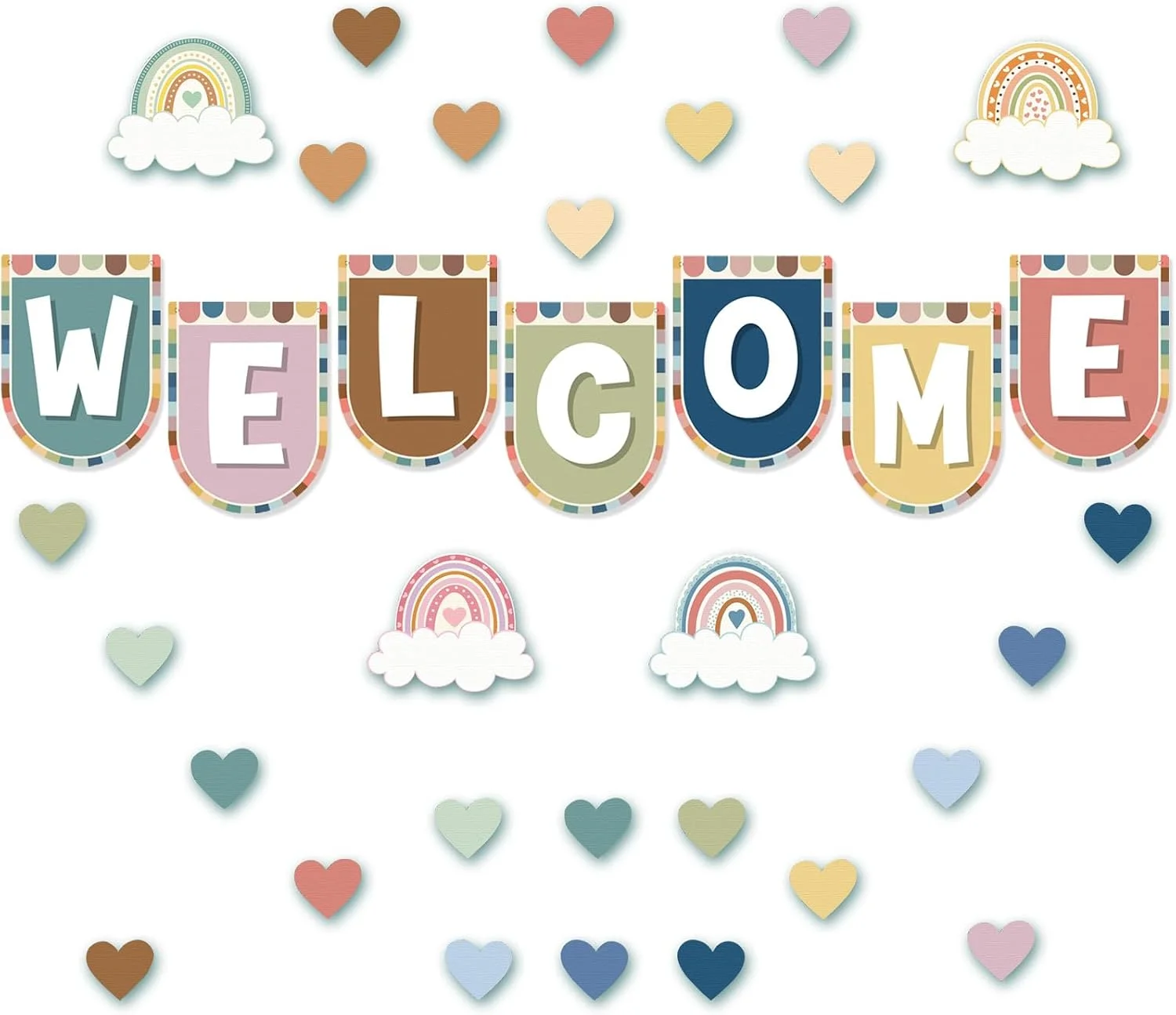 35 Pieces Welcome Bulletin Board - Bohemian Classroom Flags