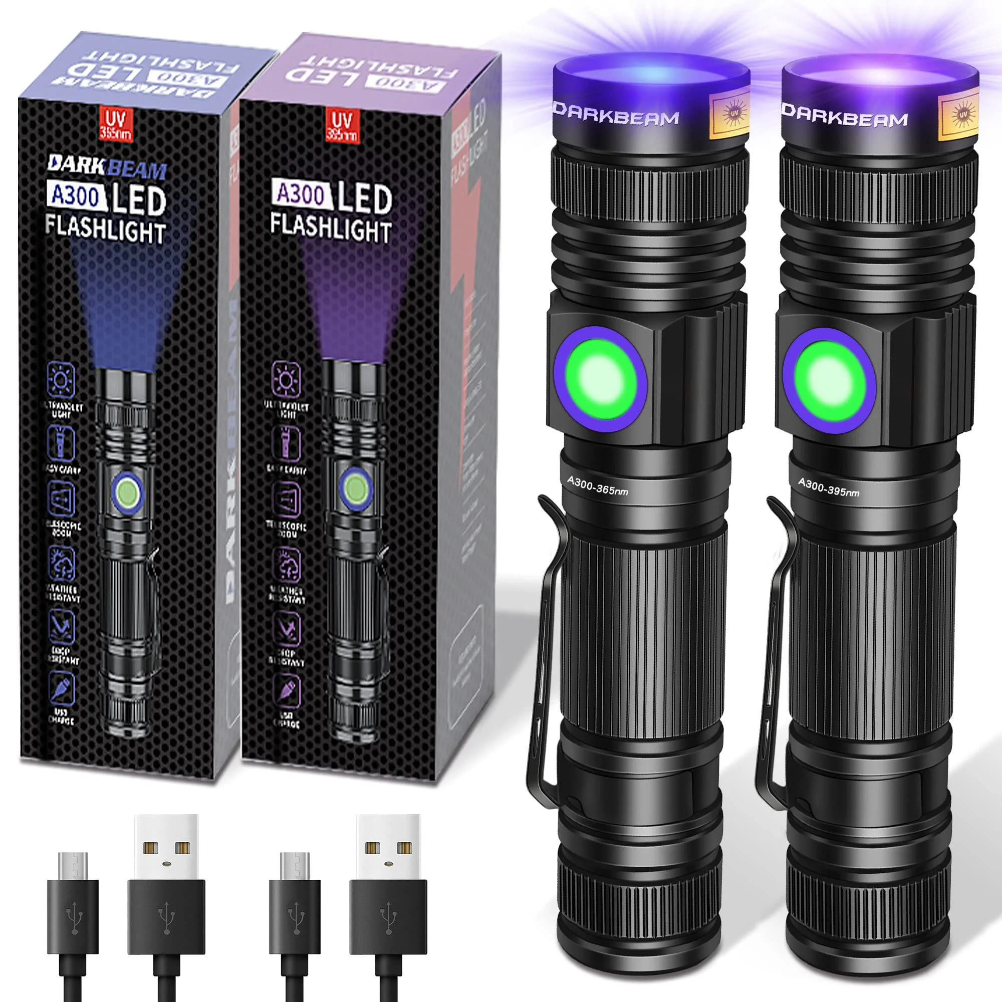 DARKBEAM UV Flashlight 365nm 395nm Light Blacklight Woods Lamp Ultraviolet
