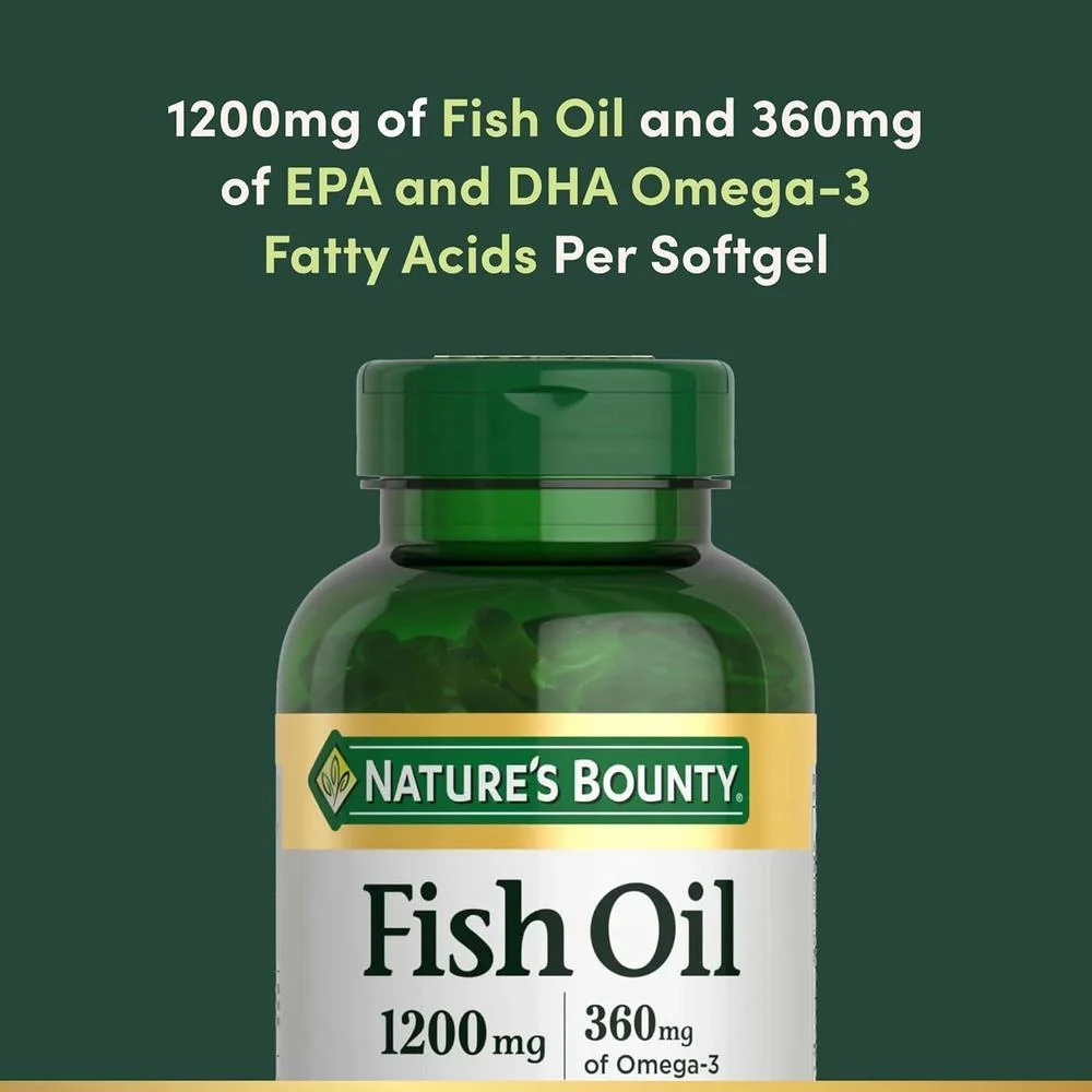 Aceite de Pescado Nature's Bounty 1200 mg con 360 mcg Omega-3, Suplemento Salud Cardíaca y Celular, 200 Cápsulas