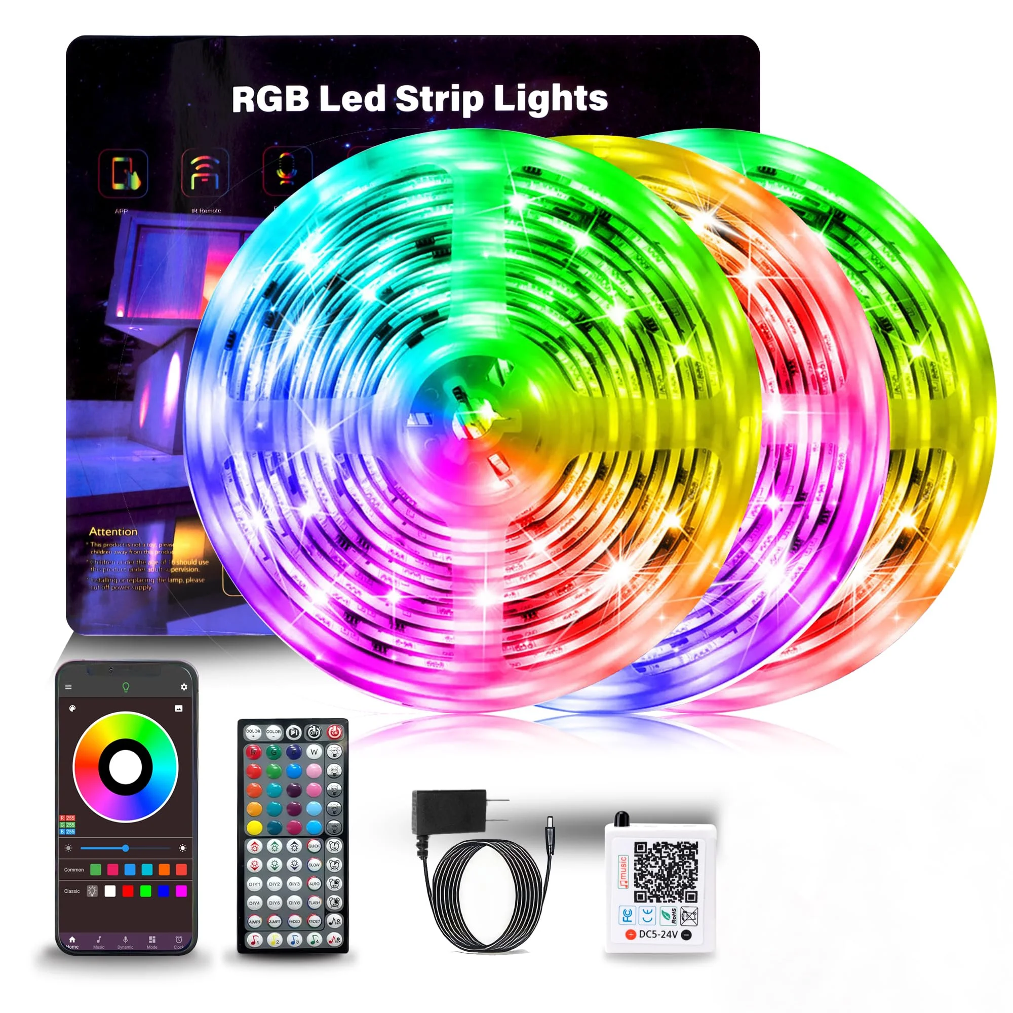 Cinta LED RGB Nbbuff 300 pies con control remoto y app