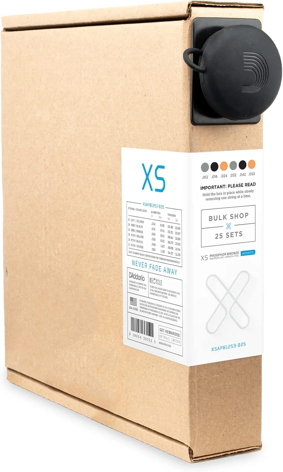 Cuerdas para guitarra acústica D'Addario XS Phosphor Bronze 12-53, 25 juegos