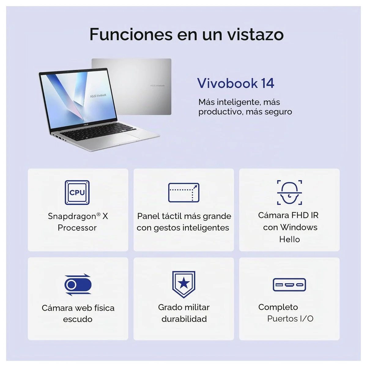 Asus Vivobook 14 Laptop Snapdragon 16GB RAM 512GB SSD Windows 11 Plateado