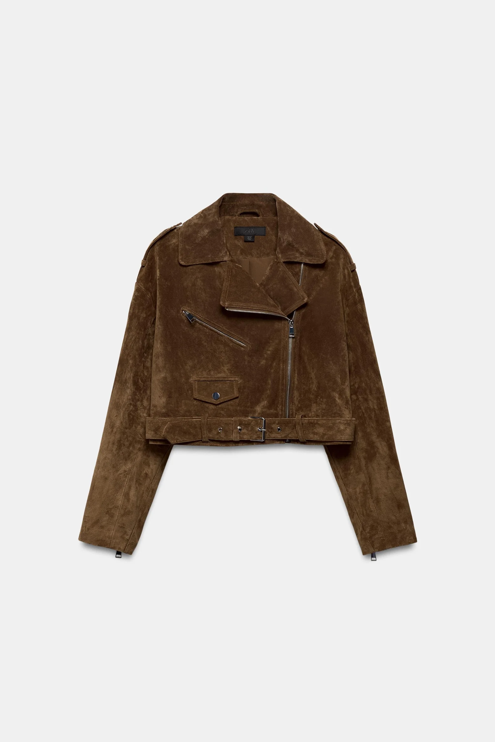 Cazadora Corta 100% Piel Ante Cinturón Zara
