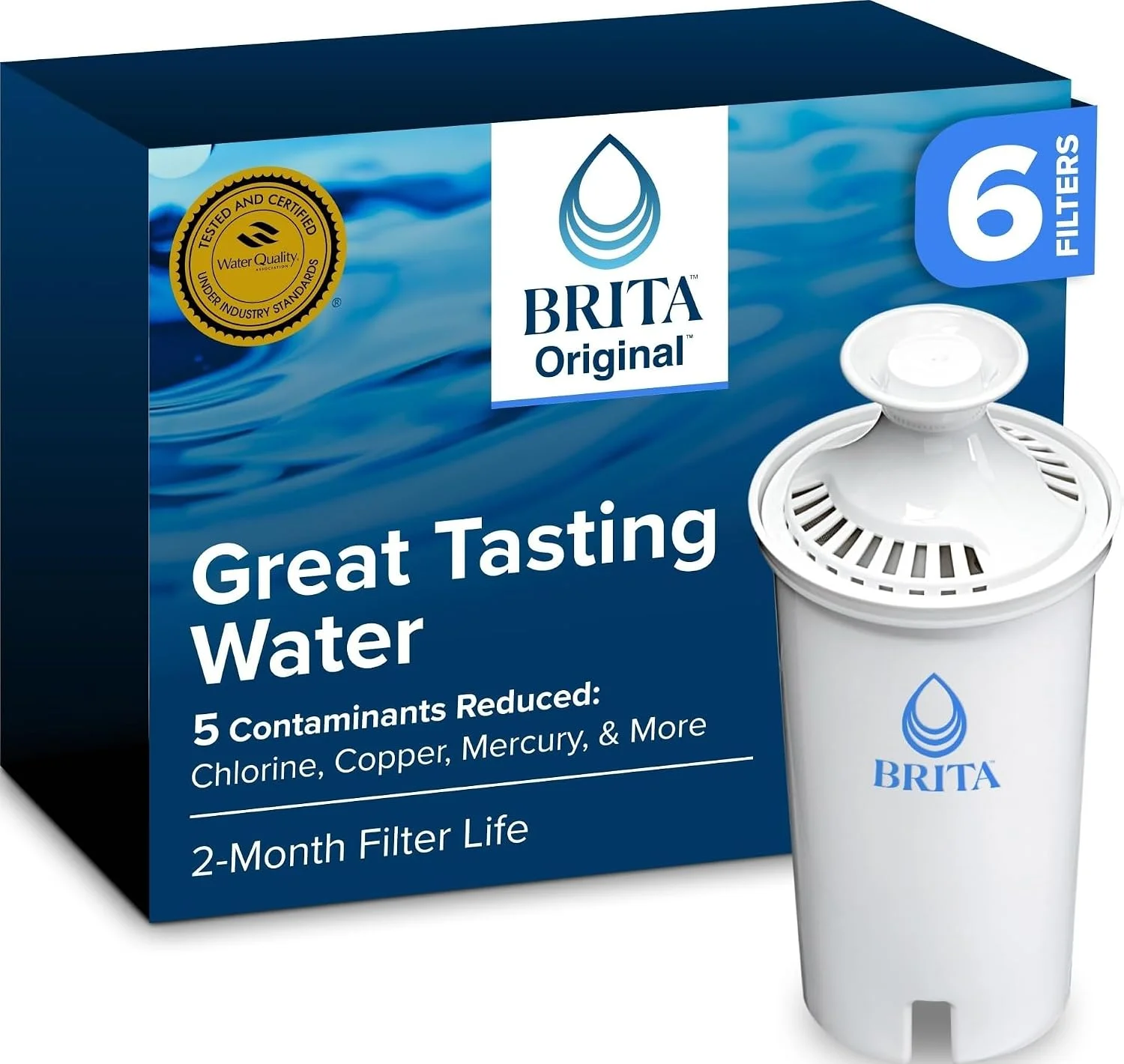 Brita Standard Pitcher and Dispenser Replacement Water Filters, White, 6