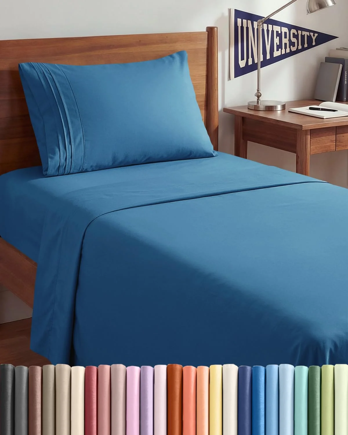 Juego de sábanas Twin XL 3 piezas Microfibra Azul Denim