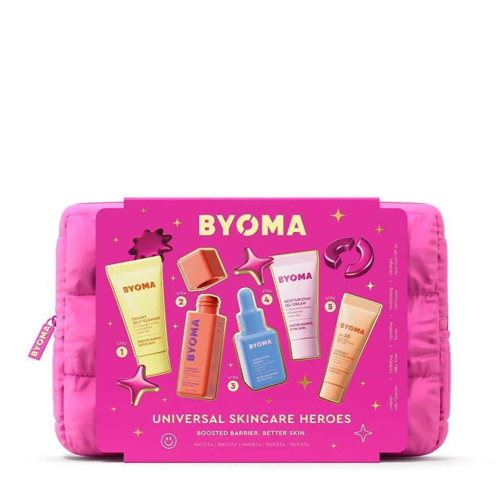 Skincare Heroes (Kit de 5 Piezas) - Set de Regalo de Cuidado de la Piel con Limpiador Tipo Jalea, Tónico Lechoso, Sérum Hidratante, Gel Crema y SPF 50