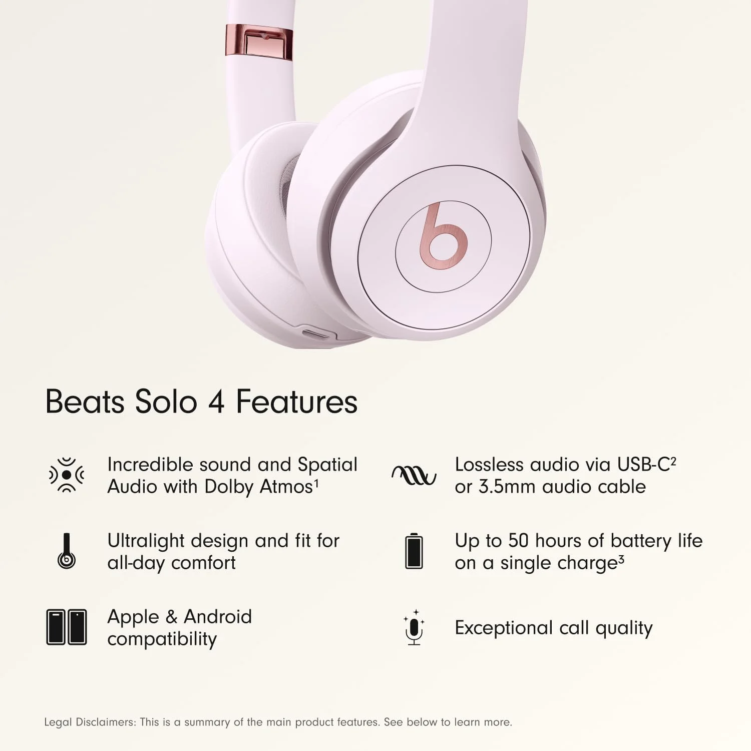 Beats Solo 4 - Nube rosada — Audífonos inalámbricos Bluetooth on-ear, hasta 50h