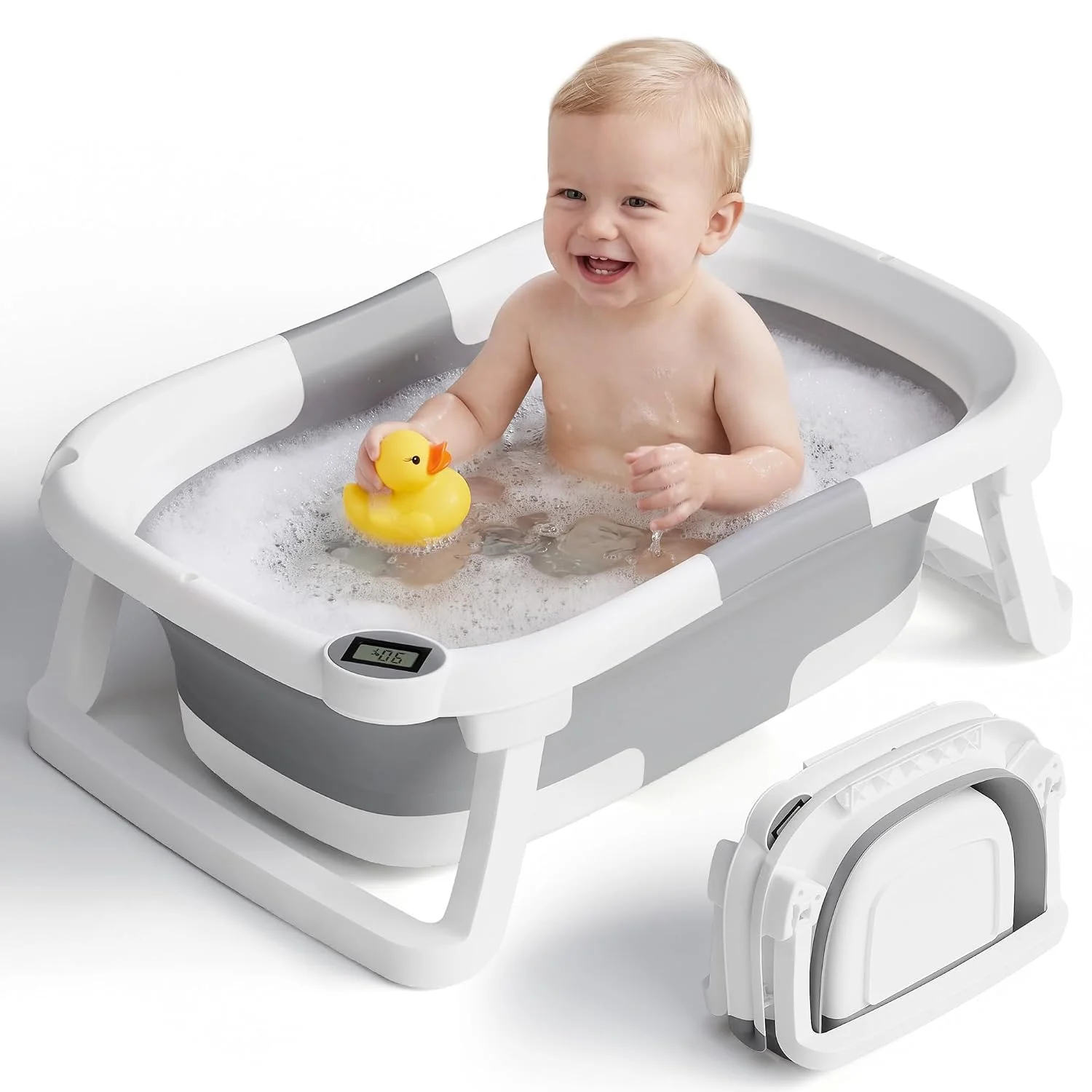 iBabyMax Bañera Plegable para Bebé con Termómetro 0 a 36 Meses Gris