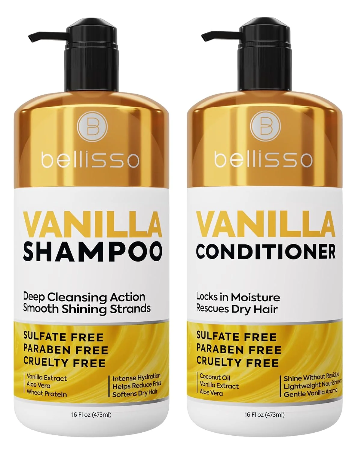 Vanilla Shampoo and Conditioner Set - Sulfate Free and Paraben Free - Deep Moisturizing Hair Care for Women and Men - All Hair Types - Hydrating, Salon Repair - 16 Fl Oz (Set of 2)