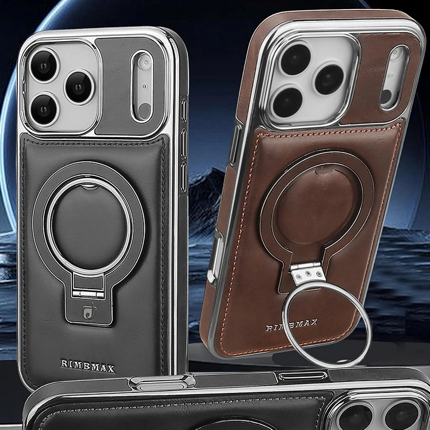 Funda de cuero para iPhone con soporte invisible Rimbmax color morado