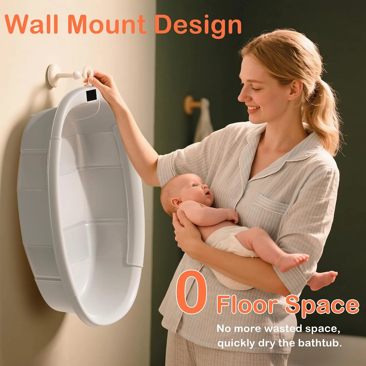Spluvvly Bañera Plegable Grande para Bebé con Termómetro y Cojín Blanca