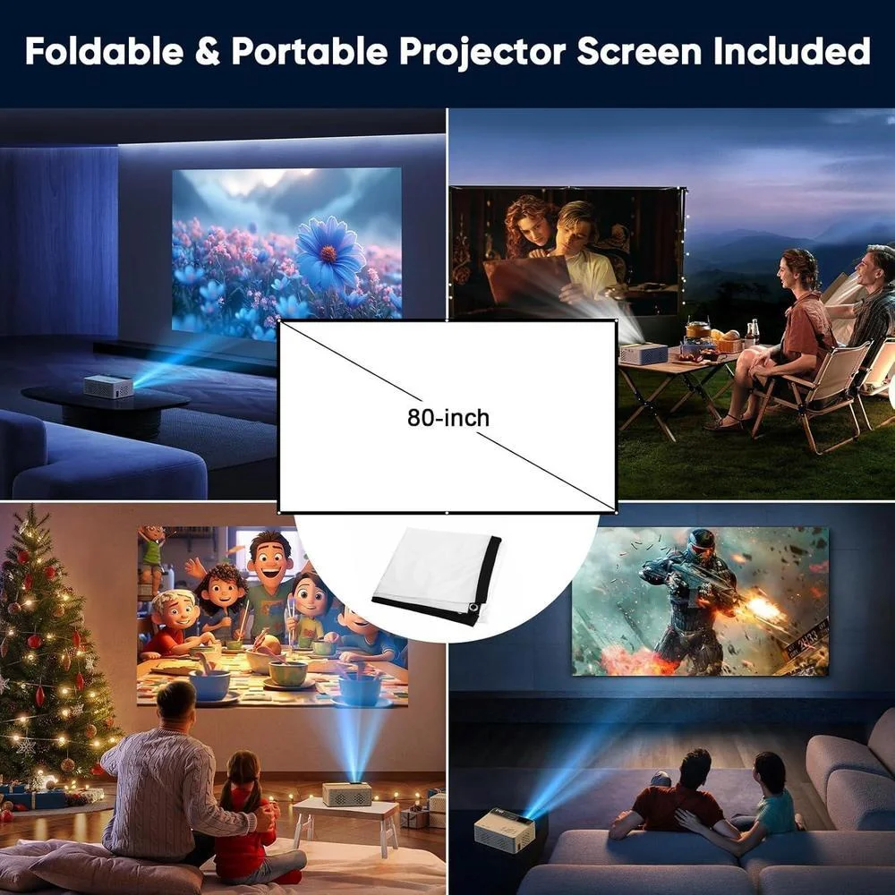 TMY proyector Bluetooth mejorado con pantalla, portátil Full HD compatible con TV Stick Smartphone/HDMI/USB
