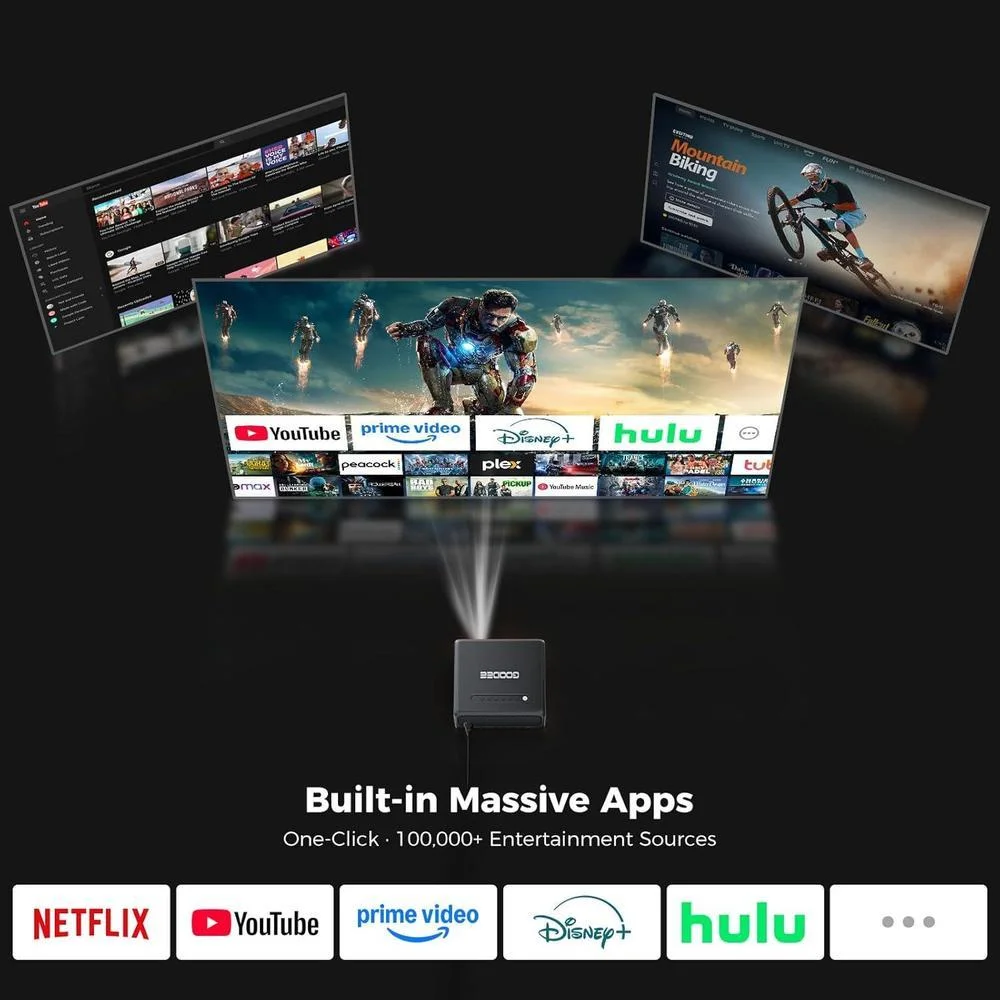 GooDee Proyector Inteligente 4K con WiFi, Bluetooth, 3000 ANSI UHD, Dolby Audio, Enfoque Automático, Aplicaciones de Streaming