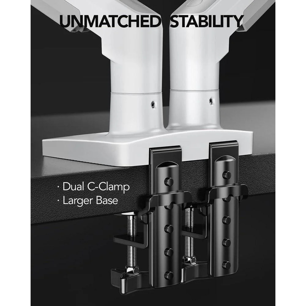 HUANUO Soporte ajustable para monitor dual con brazo giratorio y montaje VESA. Compatible con pantallas de computadora, blanco