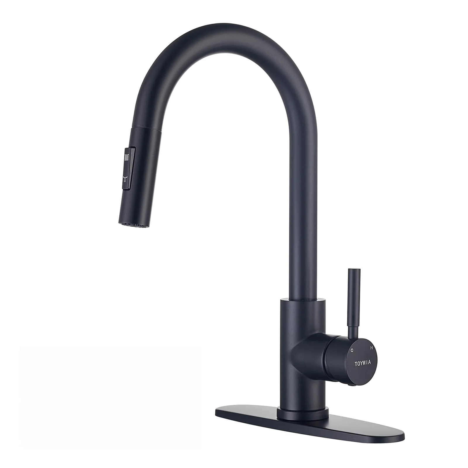 TOYWIA Kitchen Faucets with Pull Down Sprayer, Matte Black Single Handle High Arc Stainless Steel Sink Faucet with Deck