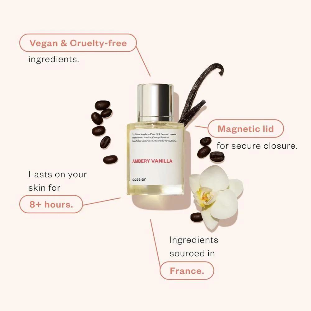 Dossier - Fragancia Ambery Vanilla Eau de Parfum Inspirada en Black Opium de YSL Larga Duración para Mujer