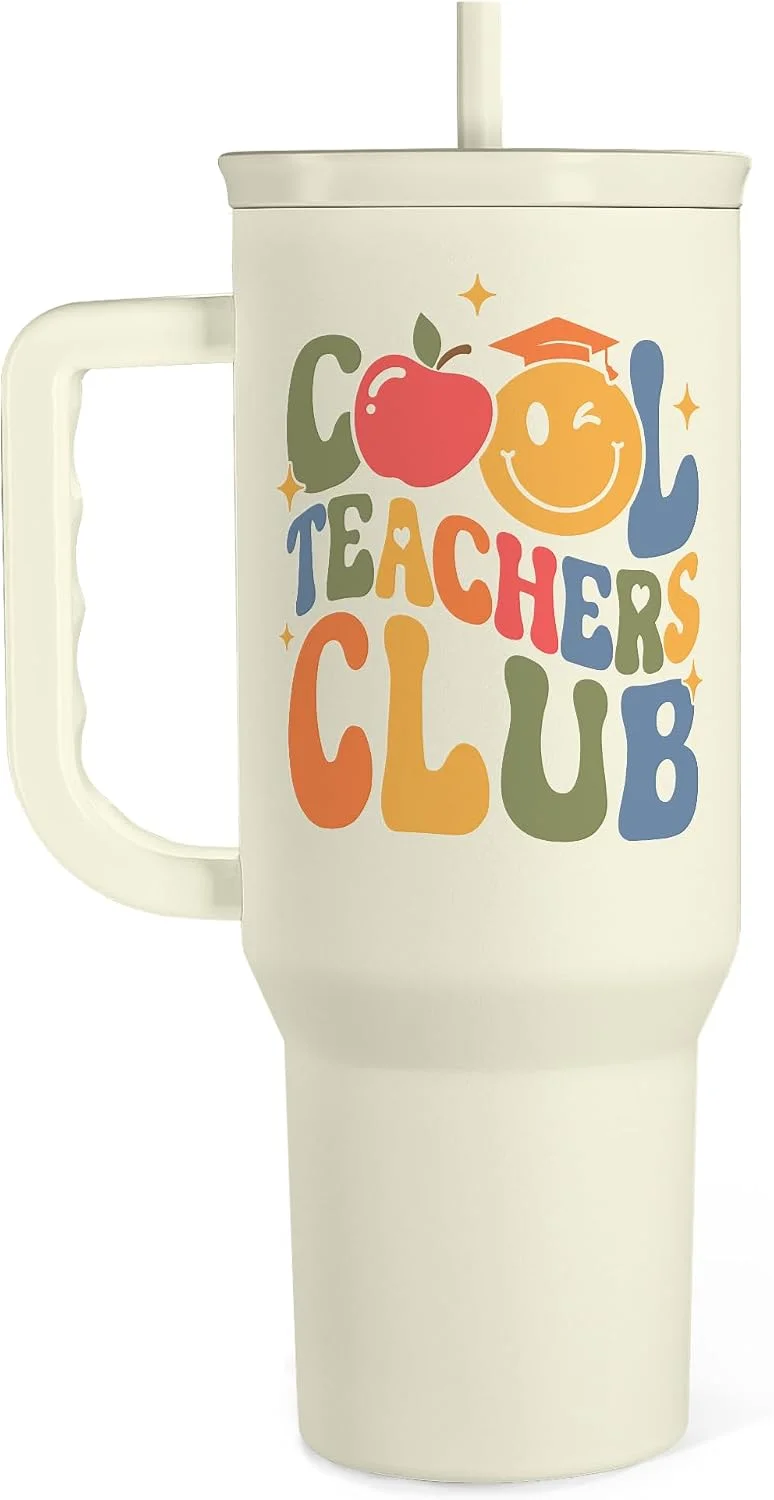 Vaso térmico Sandjest Cool Teacher Club 40oz acero inoxidable con asa