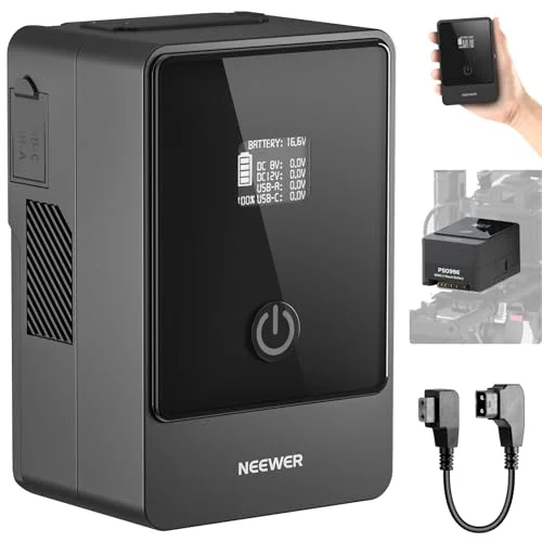 NEEWER Mini V Mount Battery, 6800mAh 99Wh 14.5V, Mini V Lock Battery with 65W PD Type C/D Tap/BP/USB A/Dual DC Port/OLED Display for Camera Camcorder Monitor Video Light, PS099E