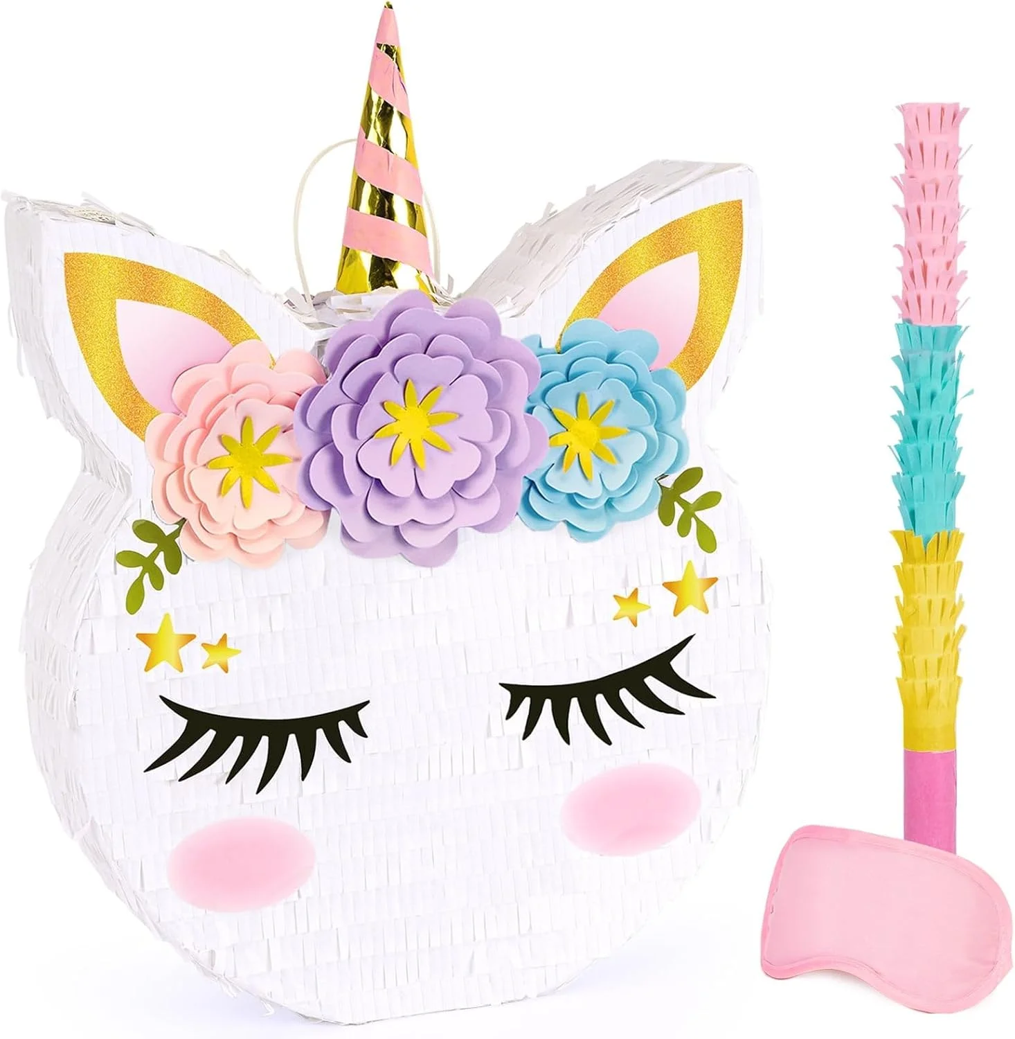 Piñata Unicornio WERNNSAI con palo y antifaz