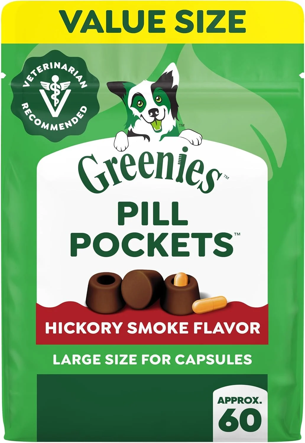 Greenies Pill Pockets Tamaño Grande para Perros, Sabor Hickory Smoke, 15.8 oz