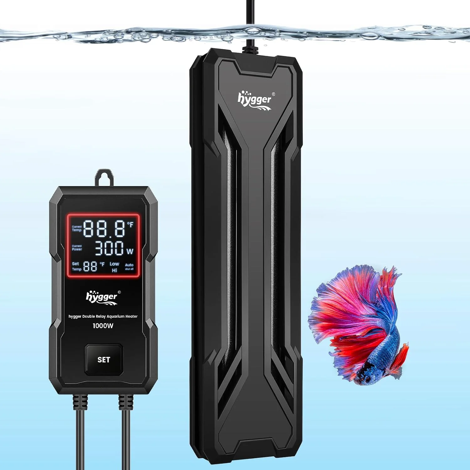 Calentador de acuario Hygger 300W sumergible con controlador externo