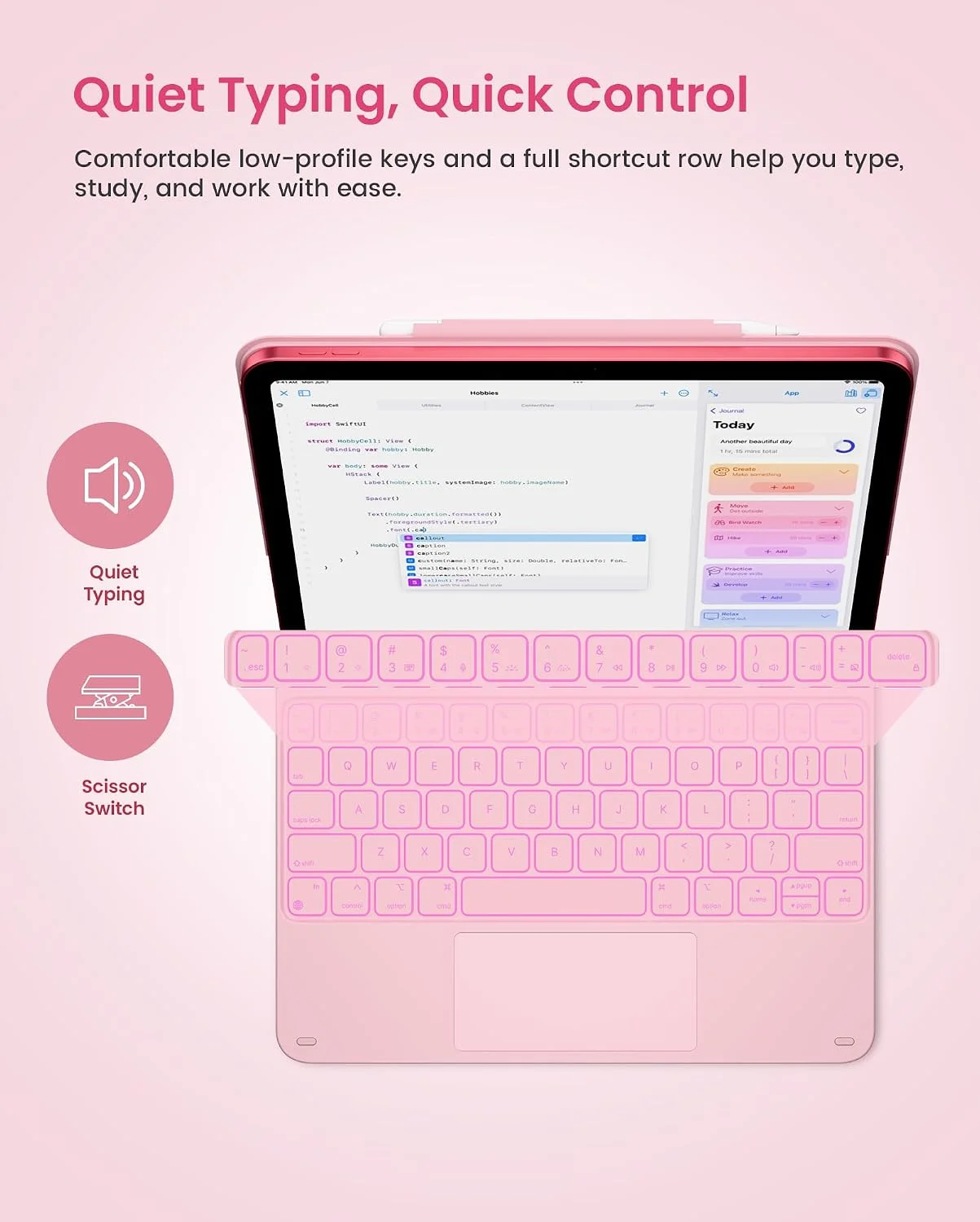 Funda con Teclado typecase Edge para iPad 11" (A16) / 10.ª Gen - Rosa Claro