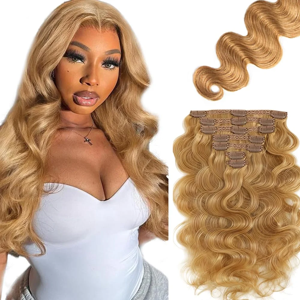 Extensiones de cabello clip-in Lakaisa 20 pulgadas rubio miel 120g 7 piezas