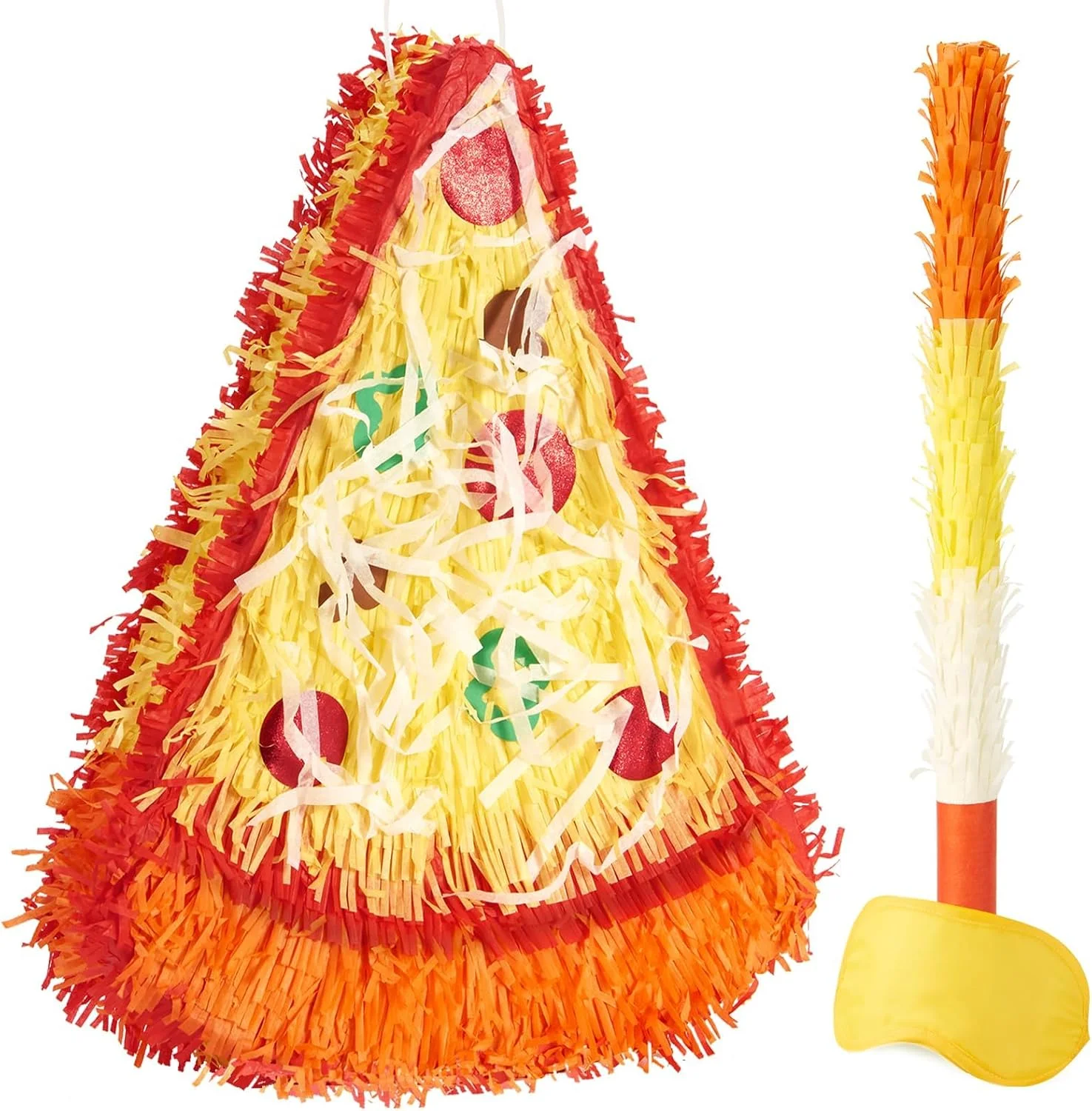 Piñata Pizza WERNNSAI con palo y antifaz para fiesta