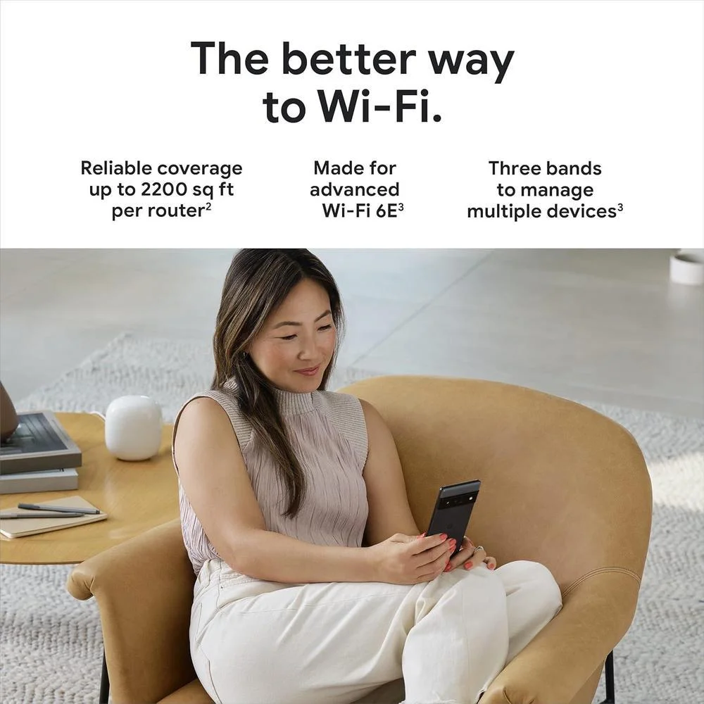 Google Nest WiFi Pro Wi-Fi 6E con velocidad rápida y cobertura total del hogar, router de malla color citronela