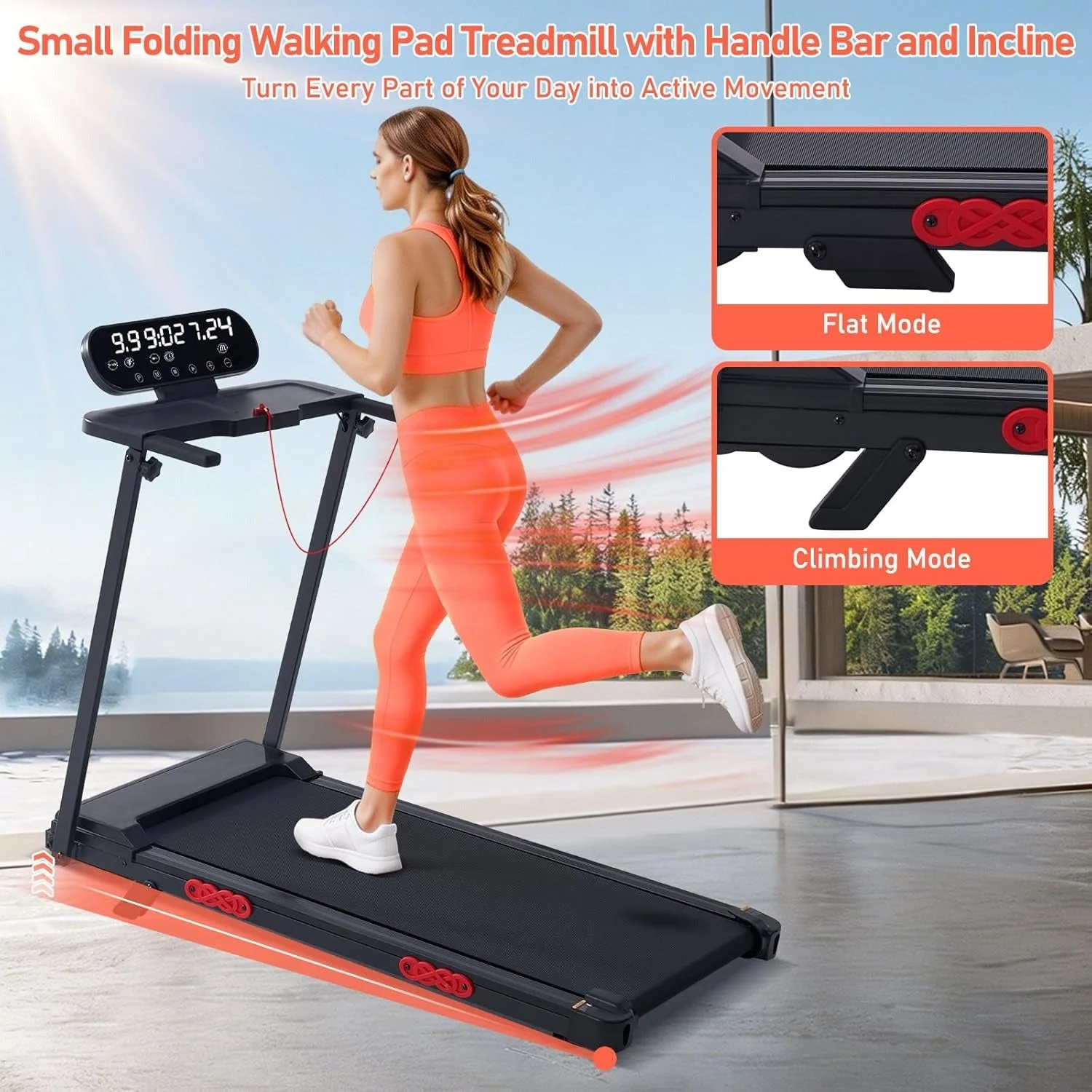MCRG Portable Walking Pad Treadmill with Handle Bar Incline for Home Small